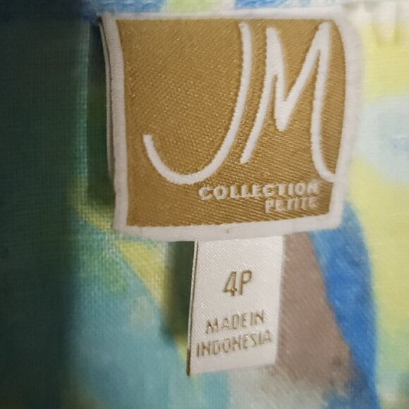 JM Collection Womens Linen Blue Green Watercolor Button Down 4P - Picture 5 of 6